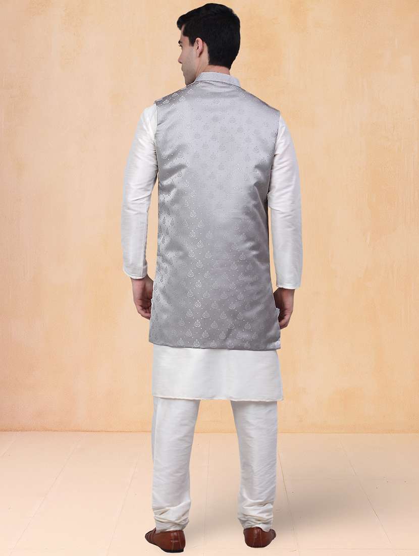 men self design mandarin neck kurta pyjama with jacket set - 22226477 -  Standard Image - 2