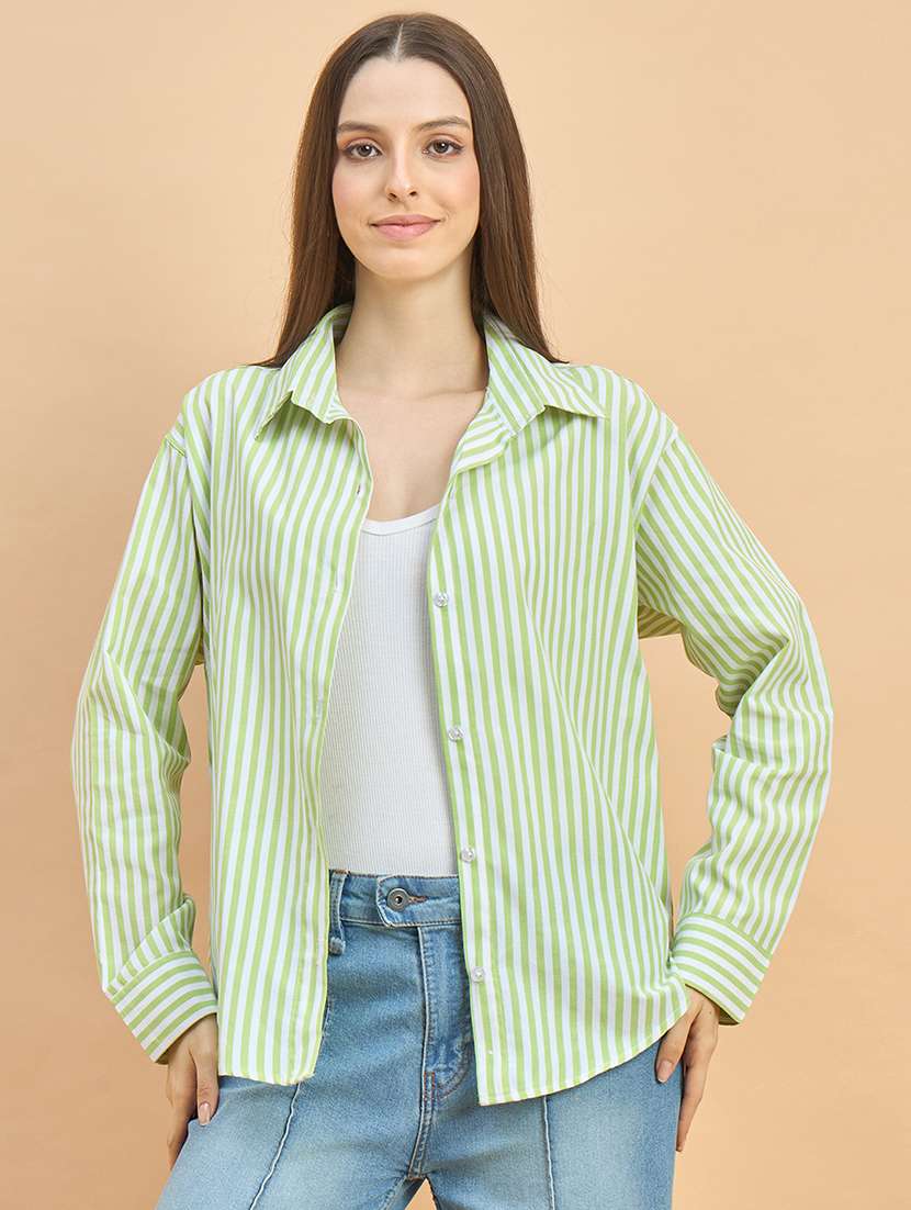 women striped collared long sleeve oversized shirt - 22226535 -  Standard Image - 2
