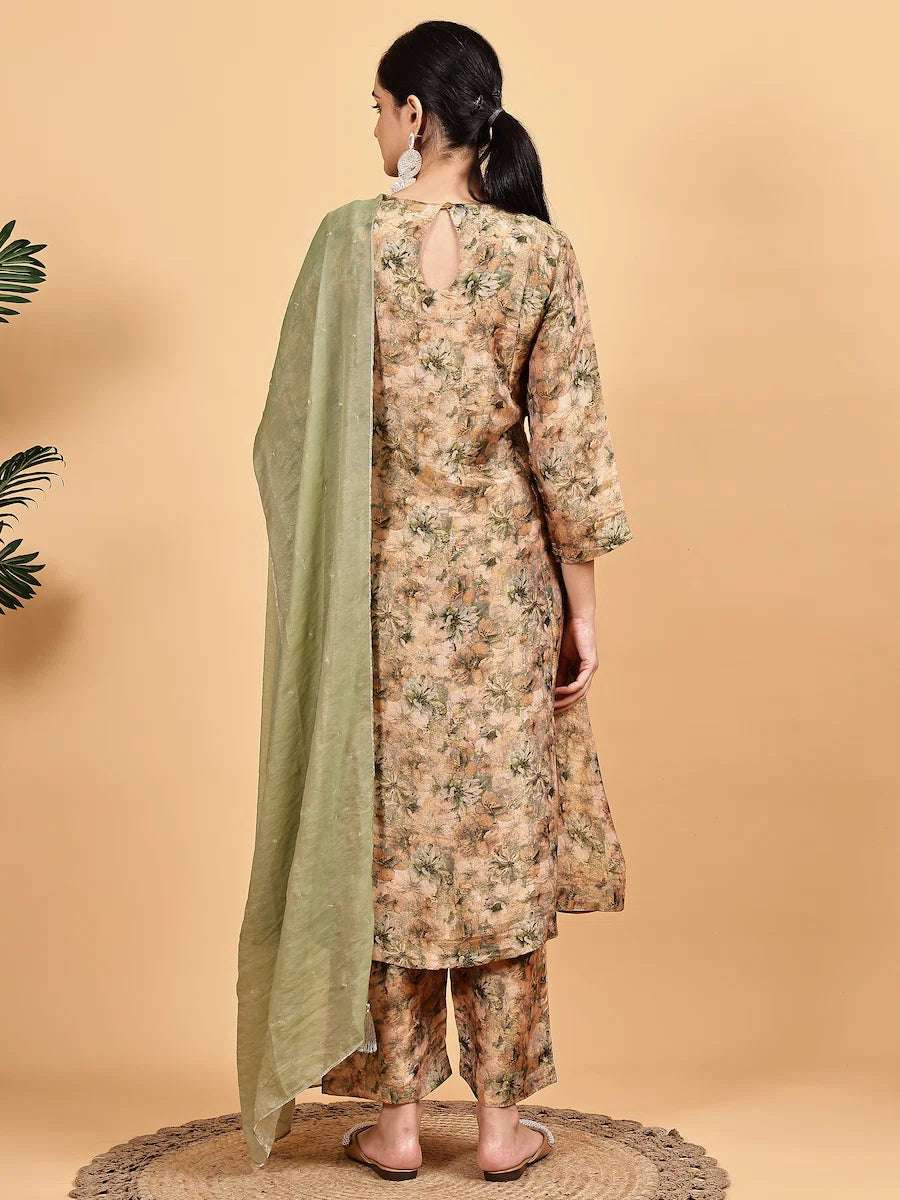 women floral three quarter sleeve kurta pant with dupatta set - 22226572 -  Standard Image - 2