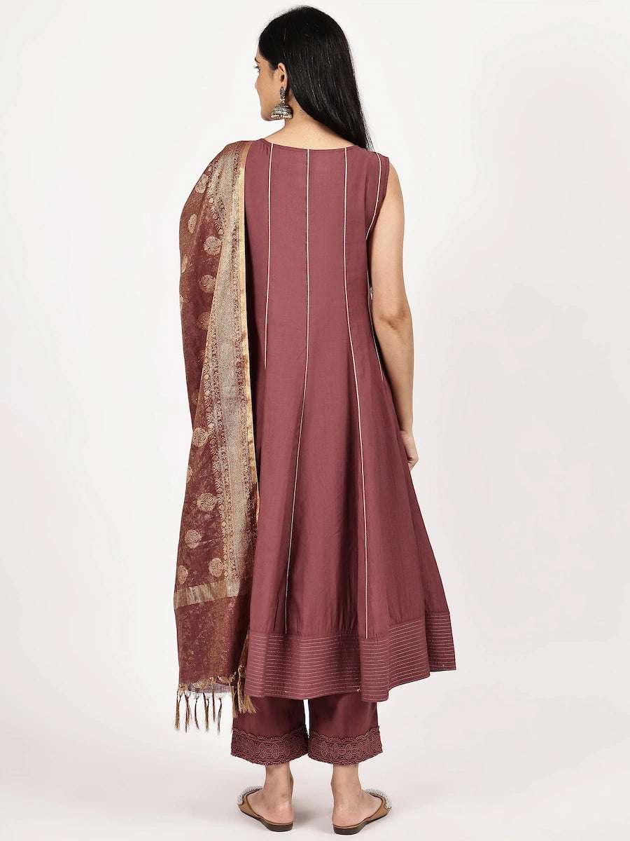 women solid with work sleeveless kurta pant with dupatta set - 22226583 -  Standard Image - 2