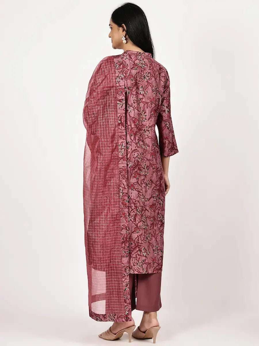 women floral three quarter sleeve kurta pant with dupatta set - 22226594 -  Standard Image - 2