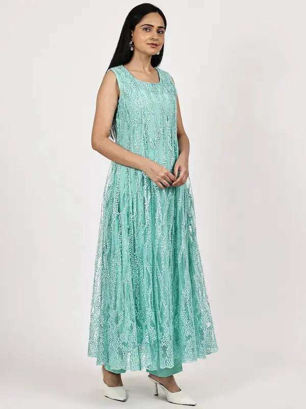 women solid with work sleeveless kurta pant with dupatta set - 22226601 -  Standard Image - 2