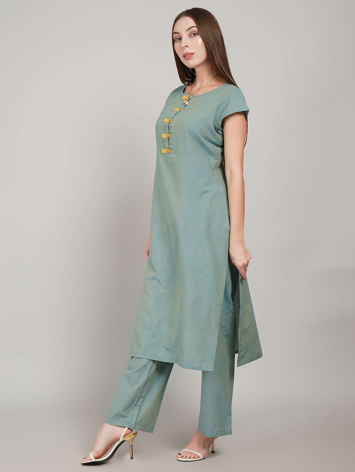 women solid short sleeve straight kurta - 22226603 -  Standard Image - 2