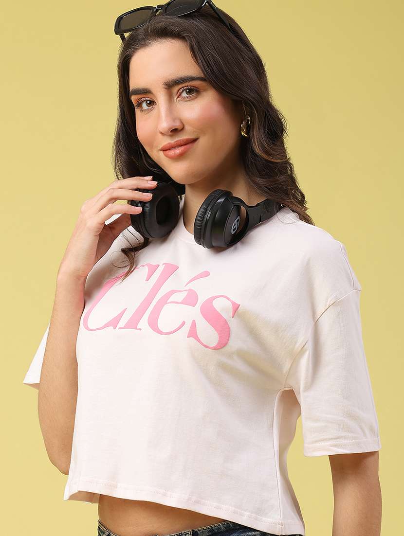 women printed short sleeve crop t-shirt