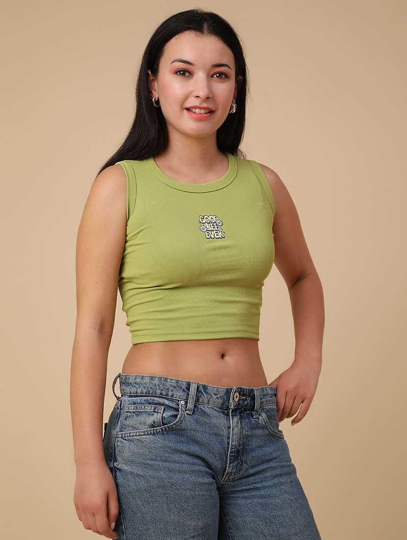 green cotton crop top - 22226655 -  Standard Image - 2