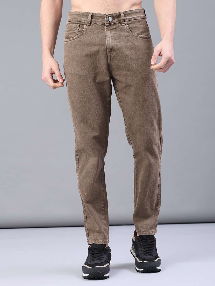 men plain mid rise full length jeans