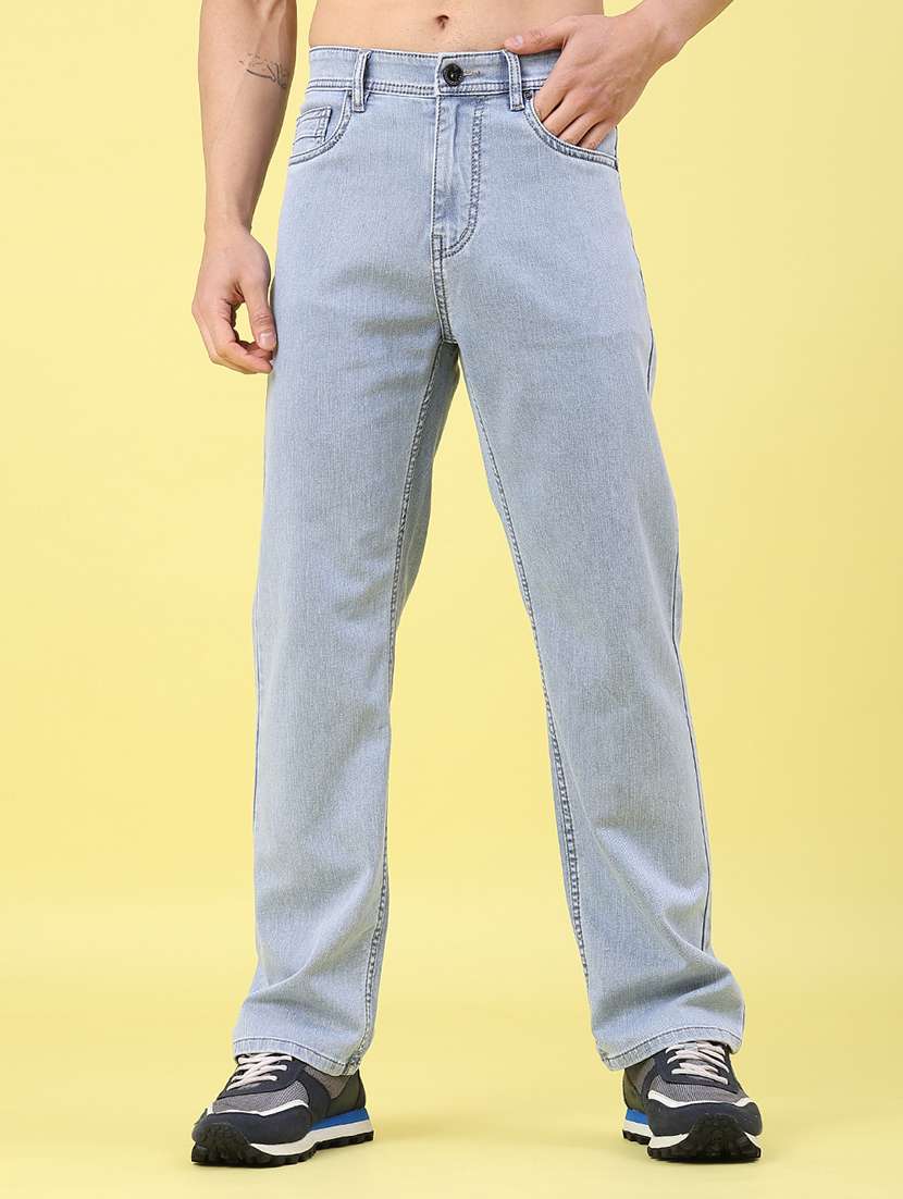 men plain mid rise full length jeans