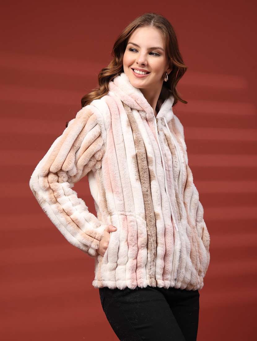 women self designed long sleeve hooded jacket - 22226825 -  Standard Image - 2