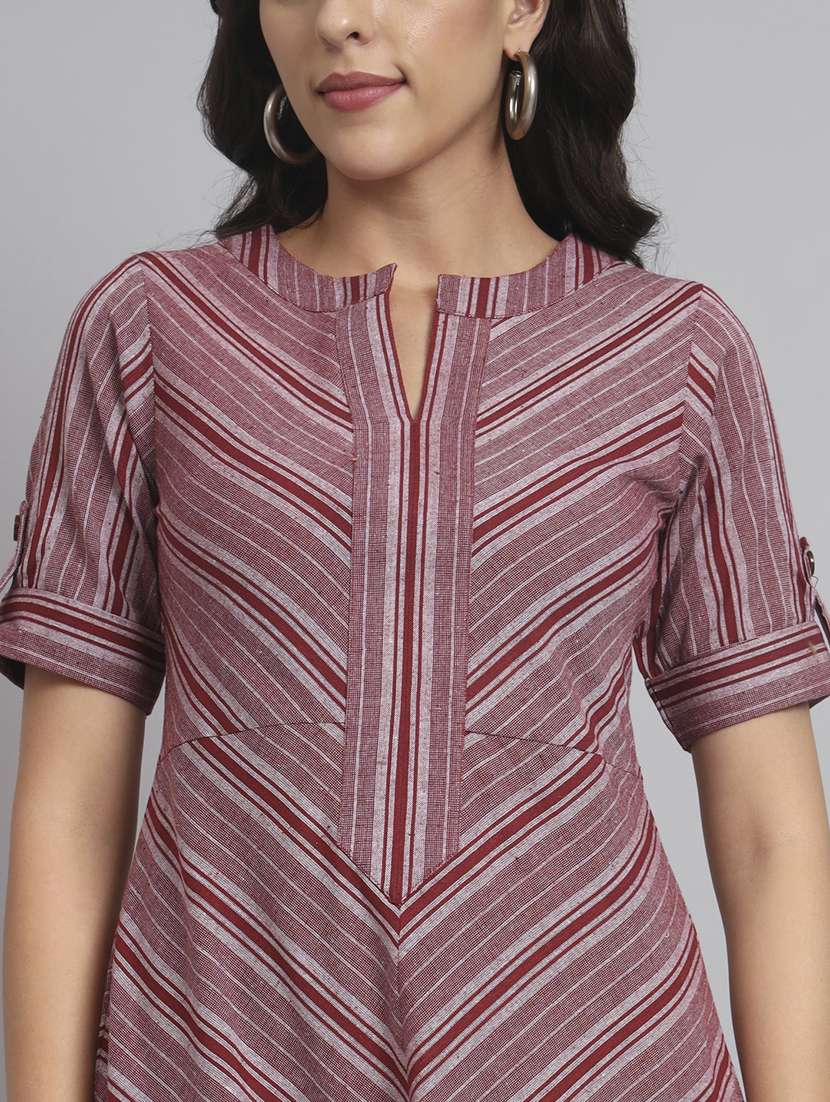 women striped roll up sleeve a-line dress - 22226842 -  Standard Image - 2