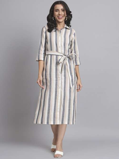 women striped three quarter sleeve shirt dress - 22226844 -  Standard Image - 0