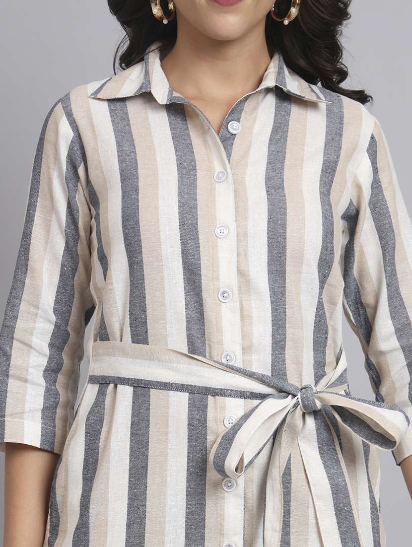 women striped three quarter sleeve shirt dress - 22226844 -  Standard Image - 2
