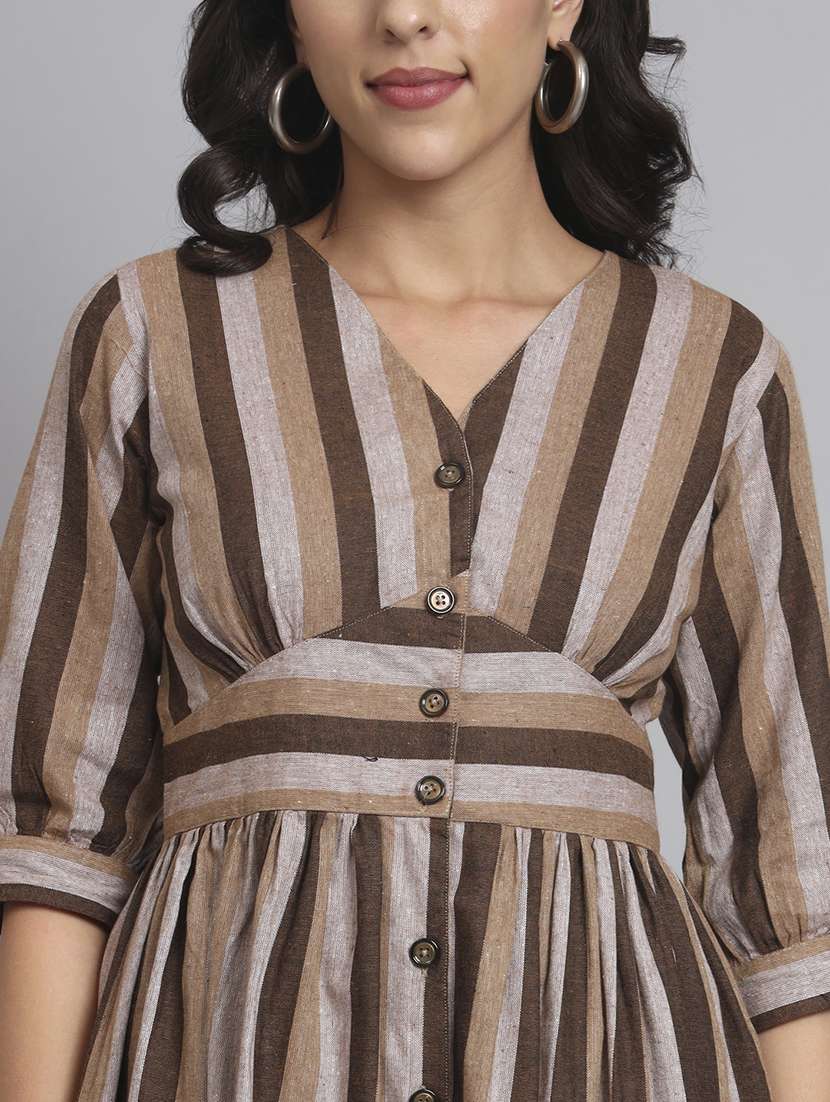 women striped three quarter sleeve a-line dress - 22226846 -  Standard Image - 2
