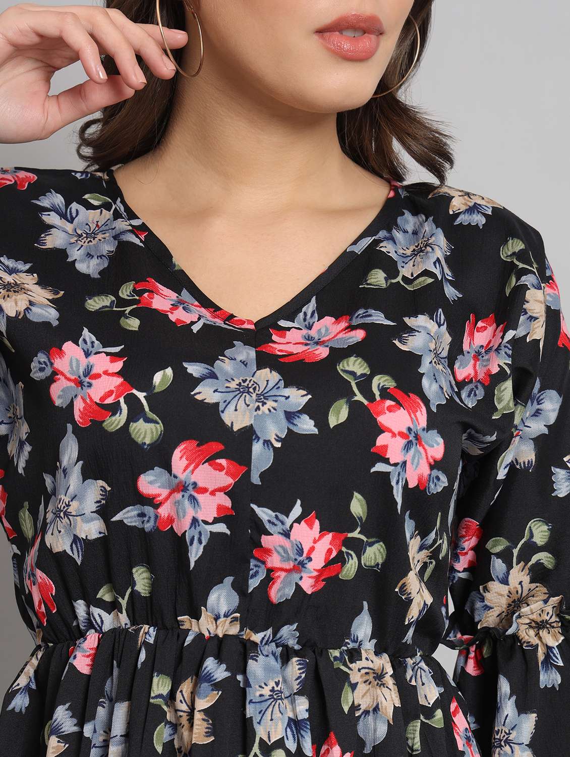 women floral printg bell sleeve fit & flare dress - 22226849 -  Standard Image - 2