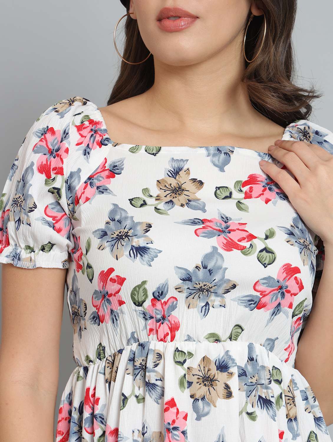 women floral print puff sleeve tiered dress - 22226850 -  Standard Image - 2