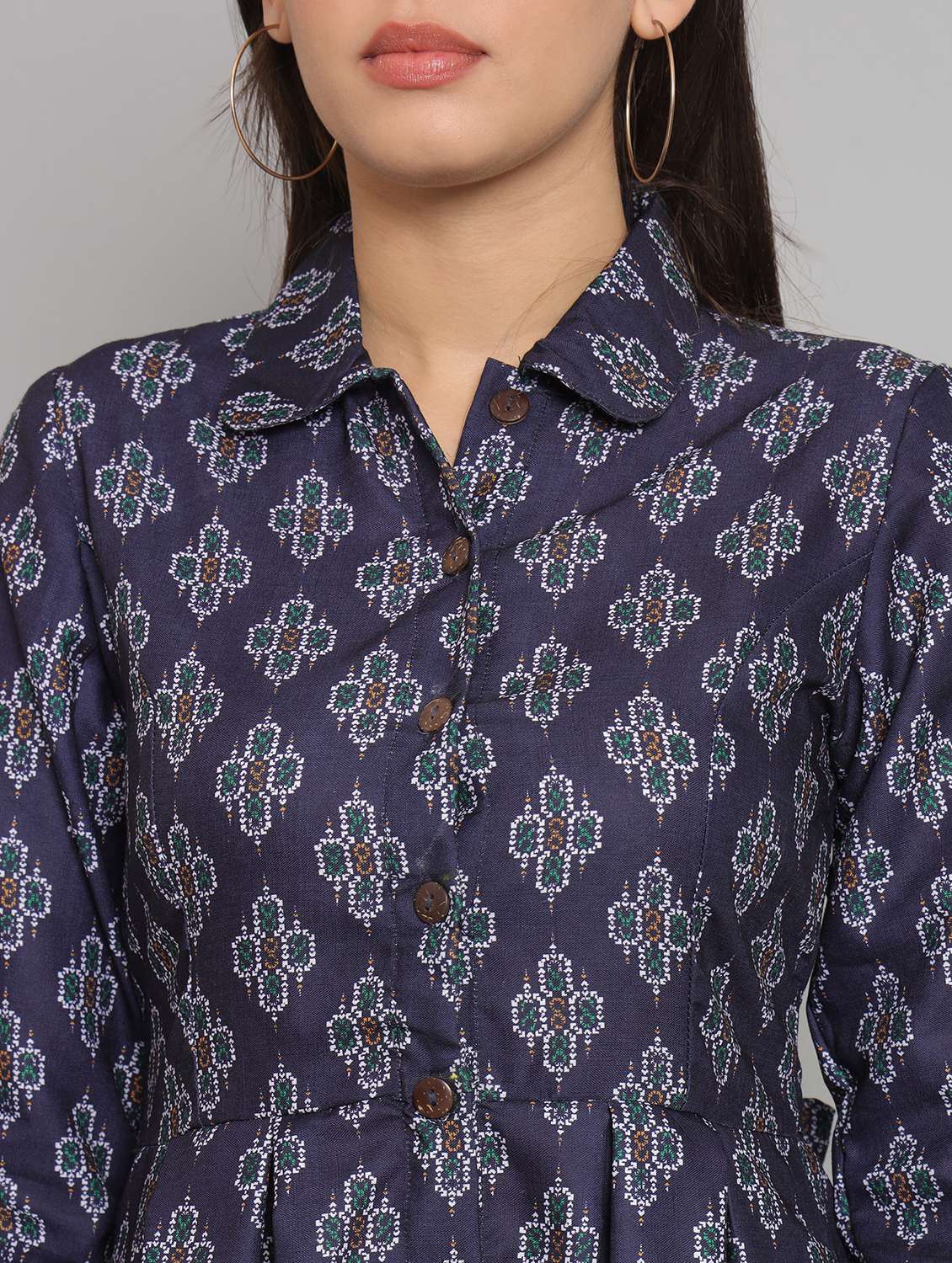 women printed collared long sleeve shirt dress - 22226859 -  Standard Image - 2