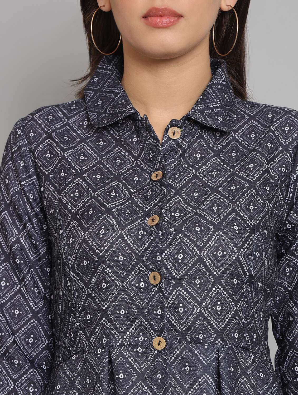 women printed collared long sleeve shirt dress - 22226860 -  Standard Image - 2