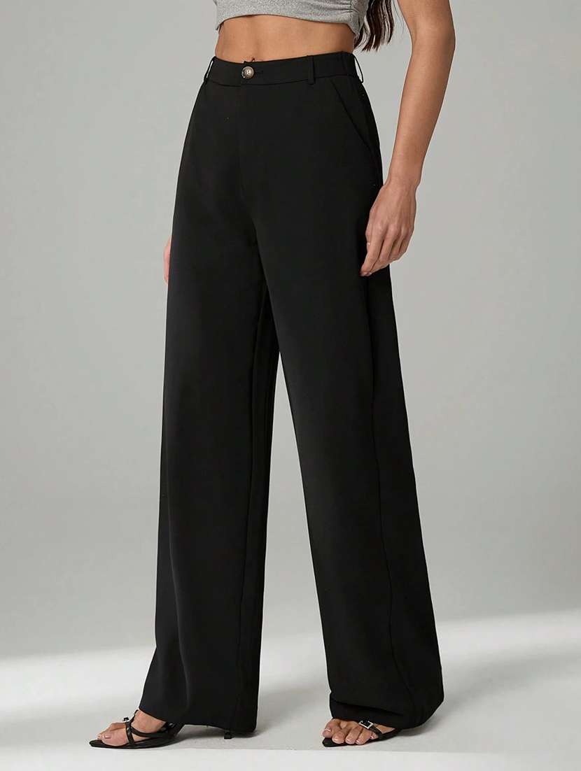 women solid high rise straight trouser - 22226864 -  Standard Image - 2