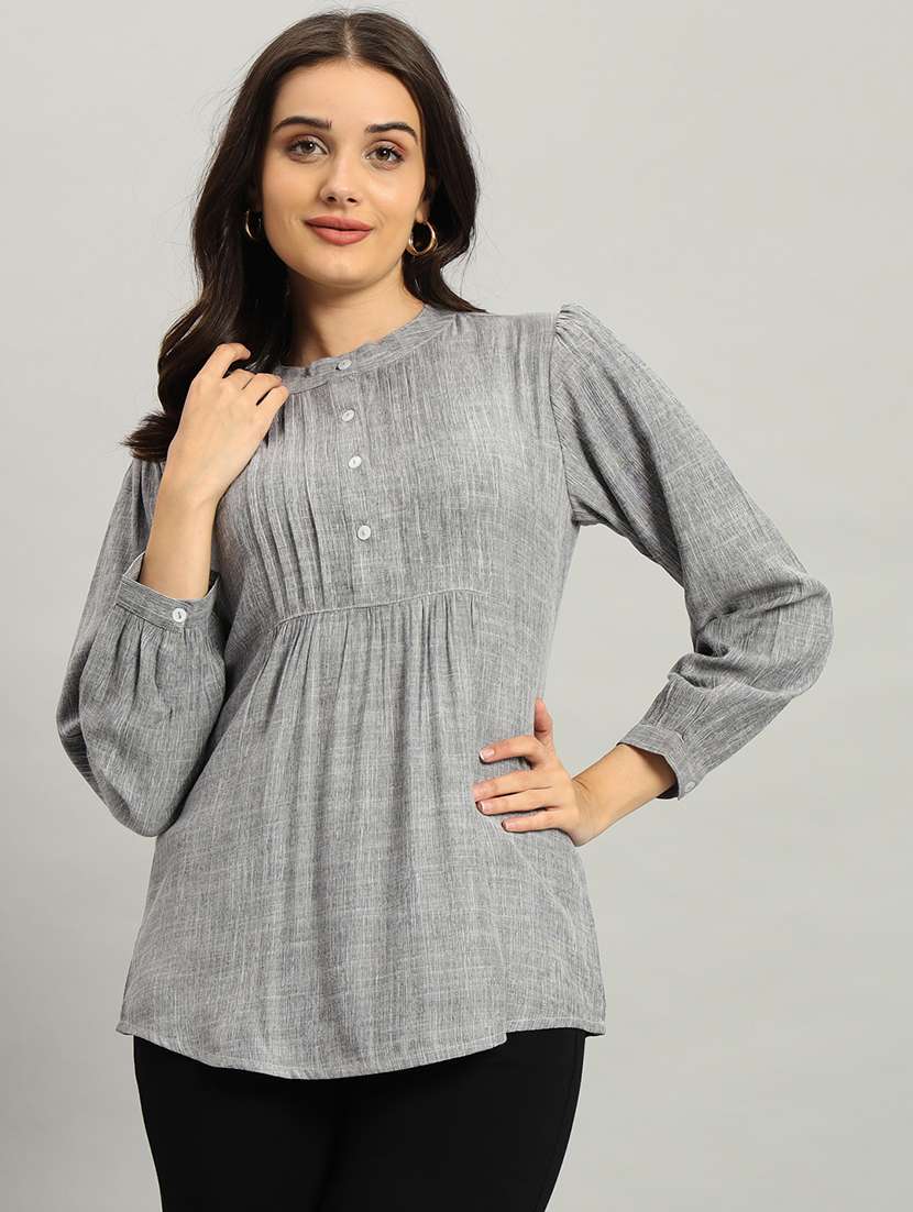 women solid long sleeve a-line top