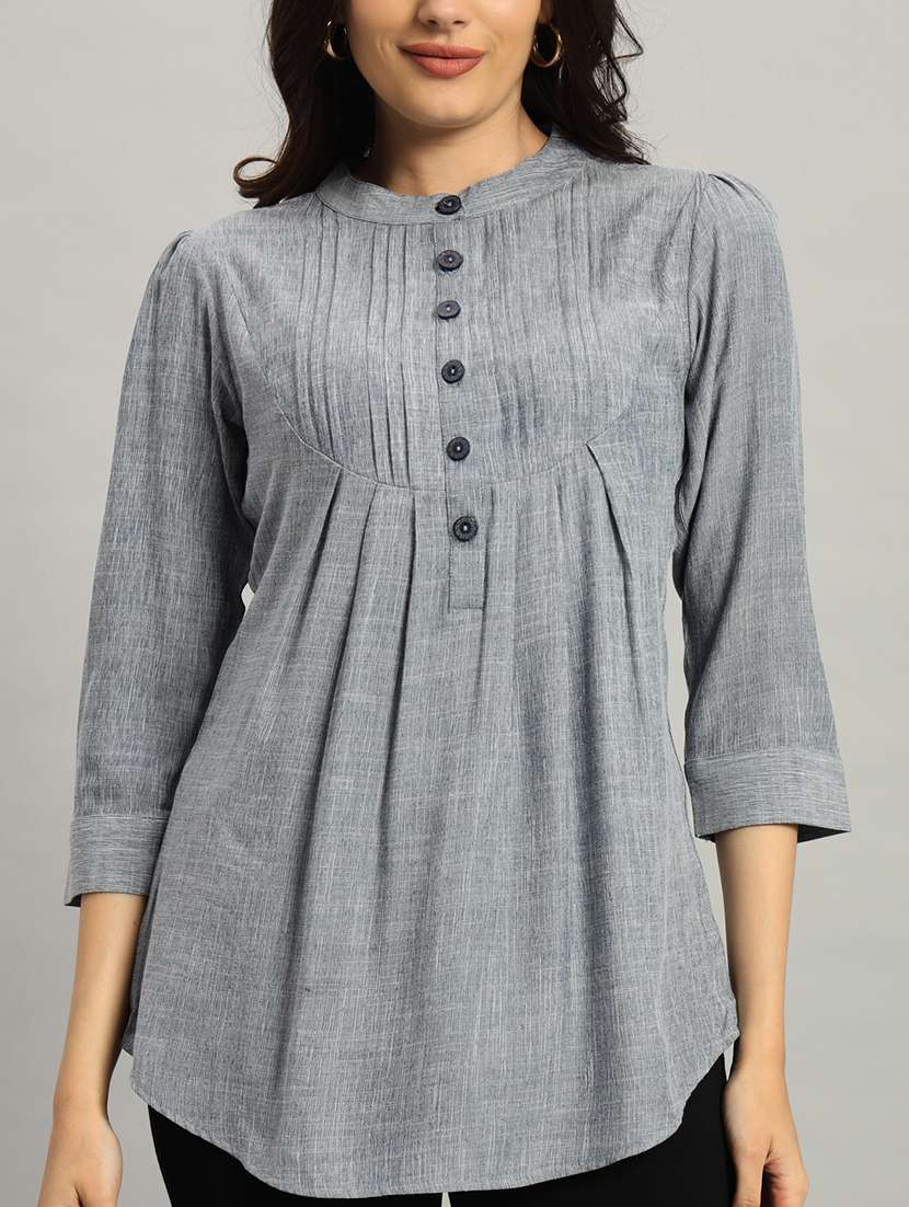 women solid three quarter sleeve a-line top - 22226867 -  Standard Image - 2