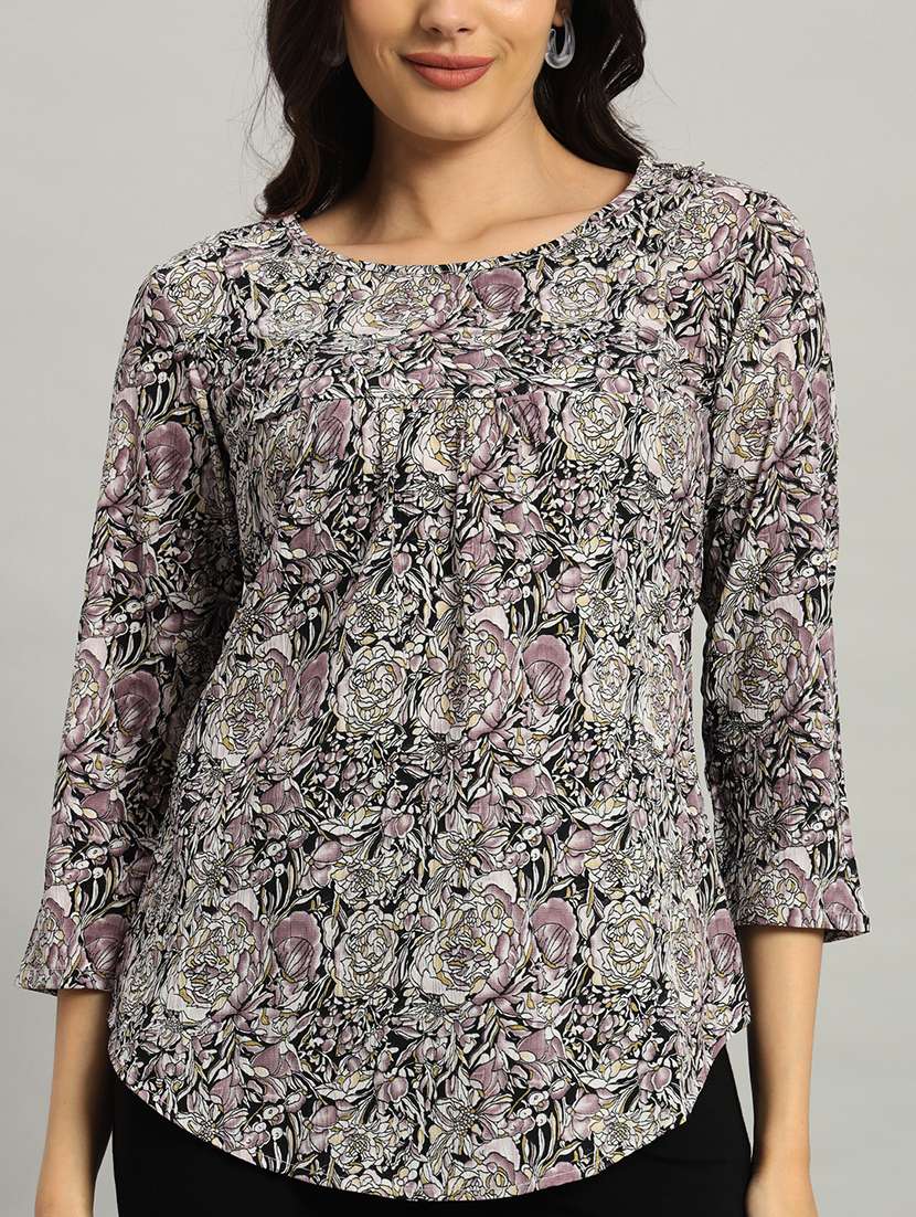 women printed three quarter sleeve a-line top - 22226868 -  Standard Image - 2