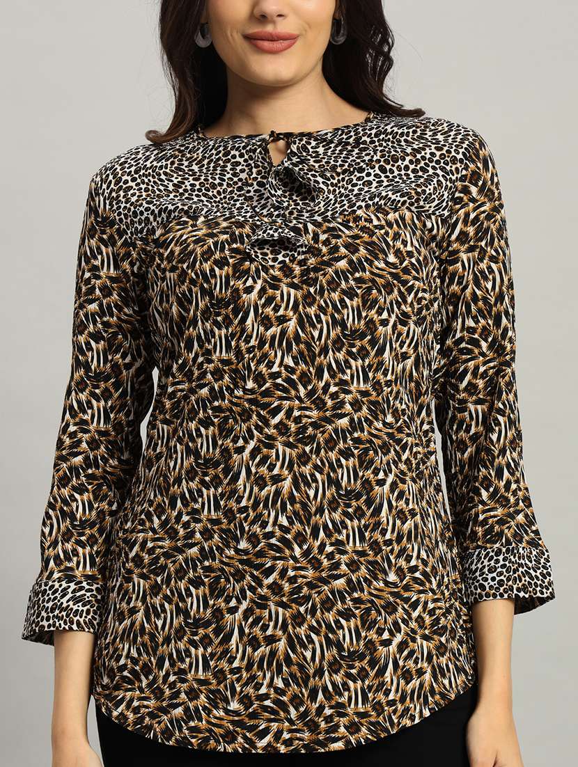 women animal print three quarter sleeve a-line top - 22226869 -  Standard Image - 2