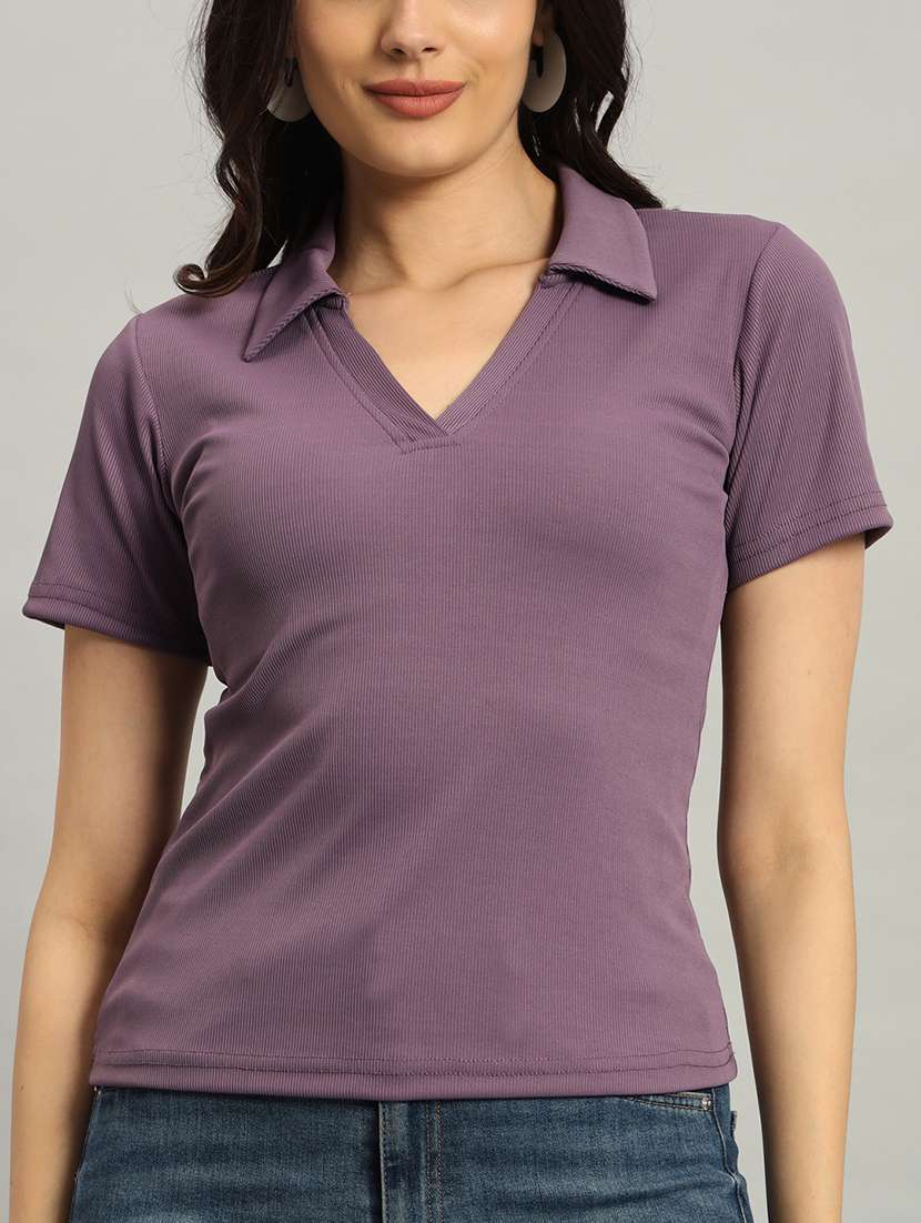 women solid short sleeve collared top - 22226874 -  Standard Image - 2