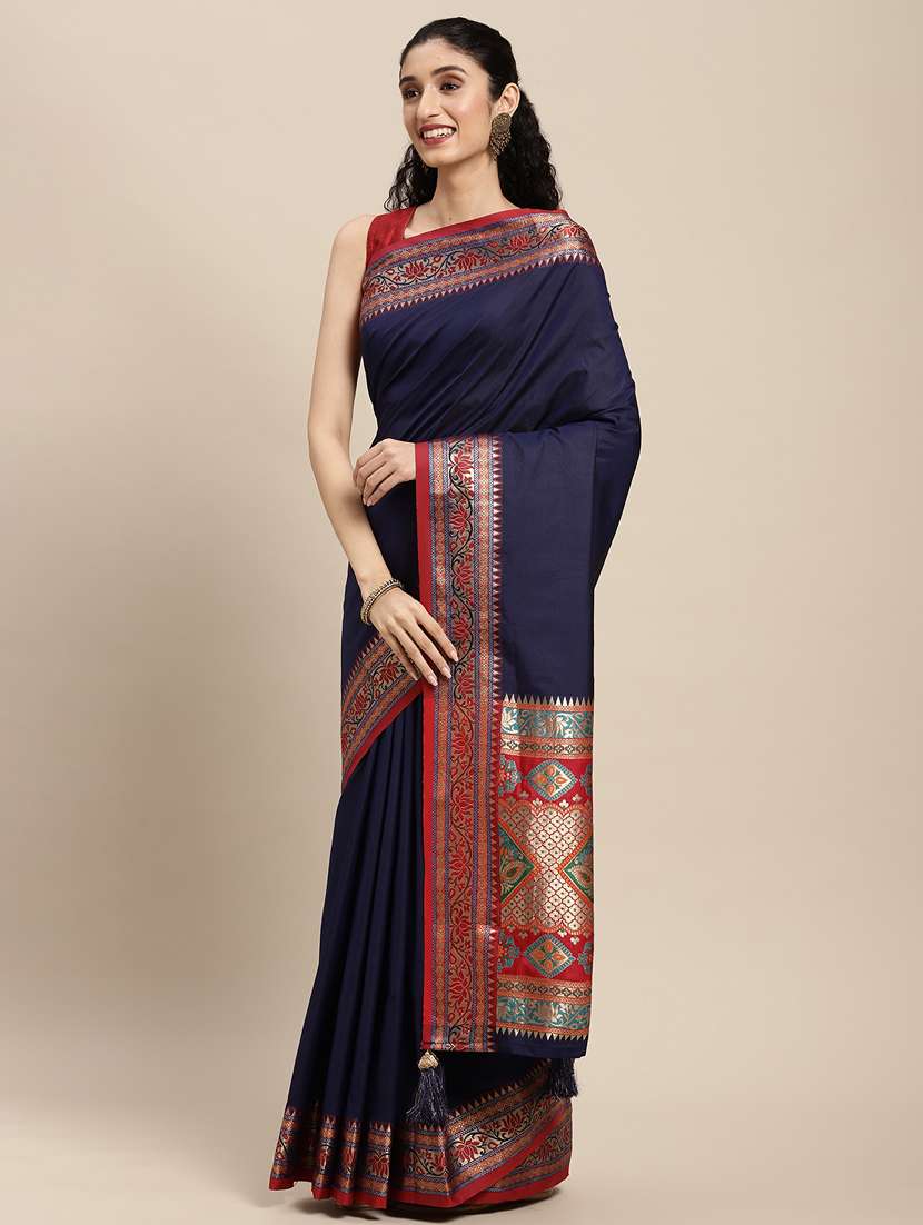 women solid with bordered saree with blouse - 22227068 -  Standard Image - 2
