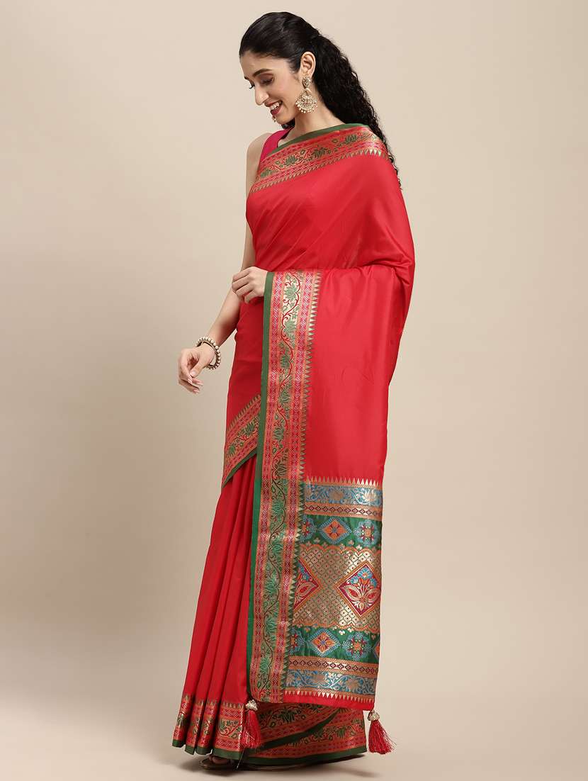 women solid with bordered saree with blouse - 22227069 -  Standard Image - 2