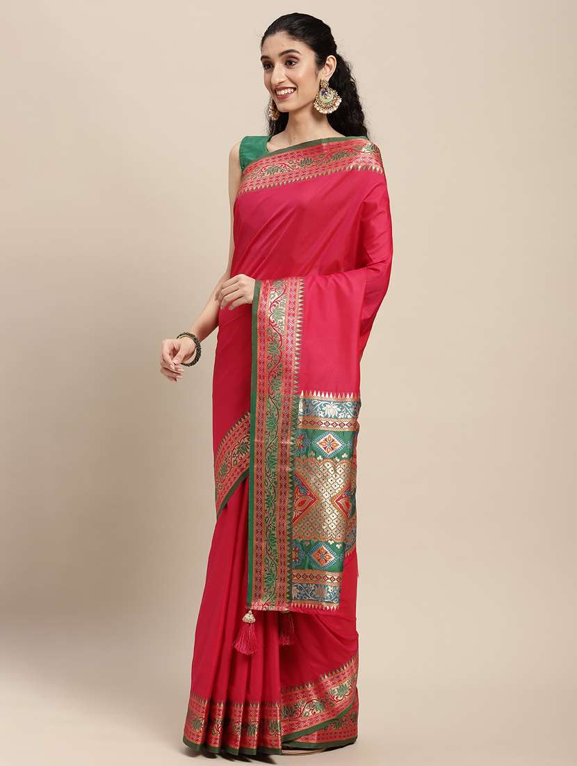 women solid with bordered saree with blouse - 22227071 -  Standard Image - 2