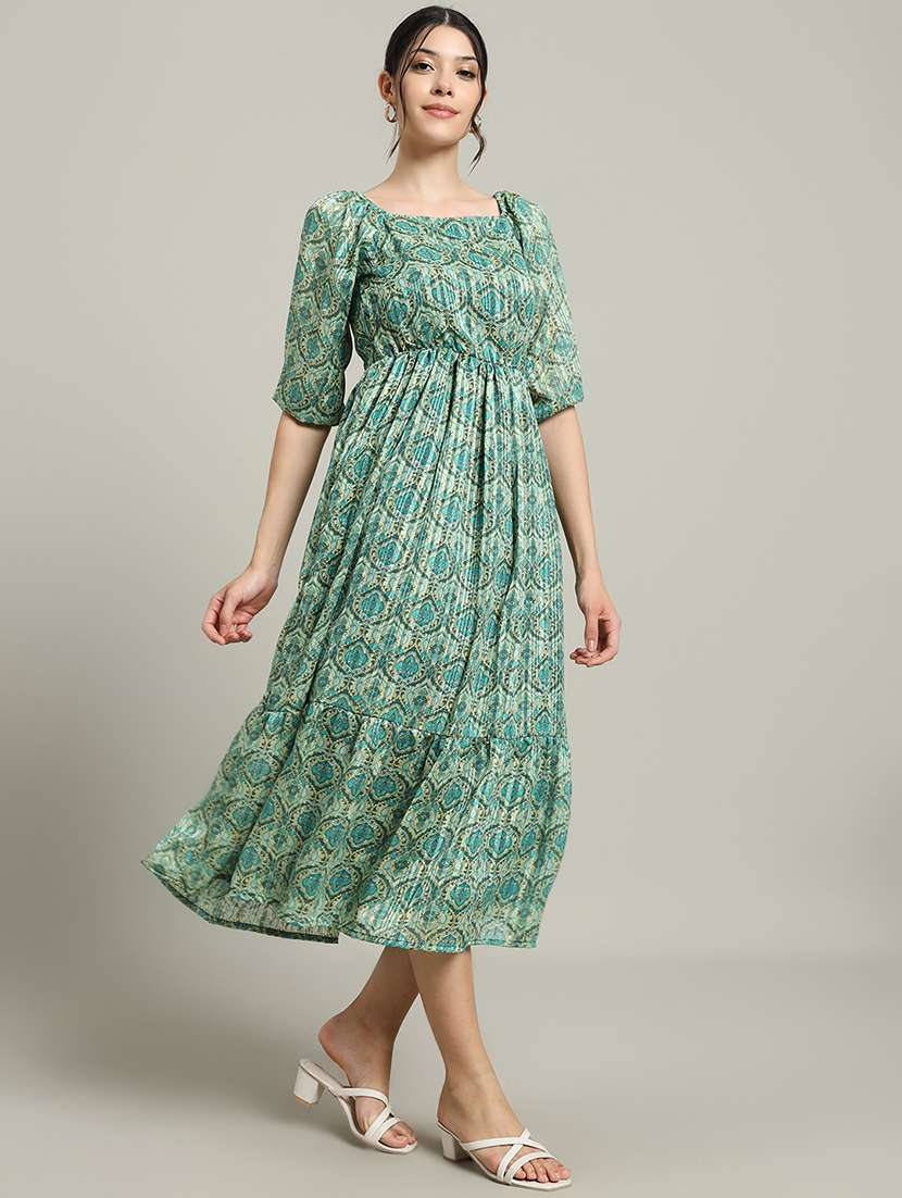 women printed puff sleeve tiered dress - 22227074 -  Standard Image - 2