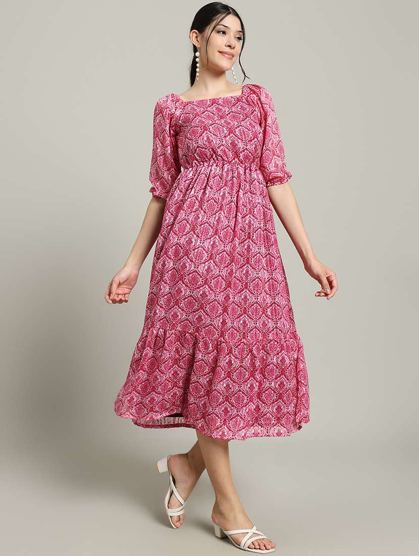 women printed puff sleeve tiered dress - 22227075 -  Standard Image - 2