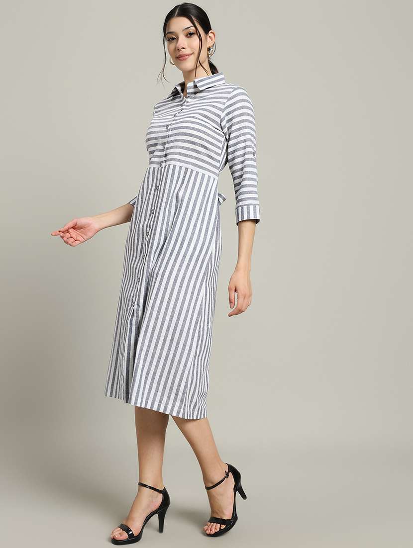 women striped collared three quarter sleeve shirt dress - 22227077 -  Standard Image - 2