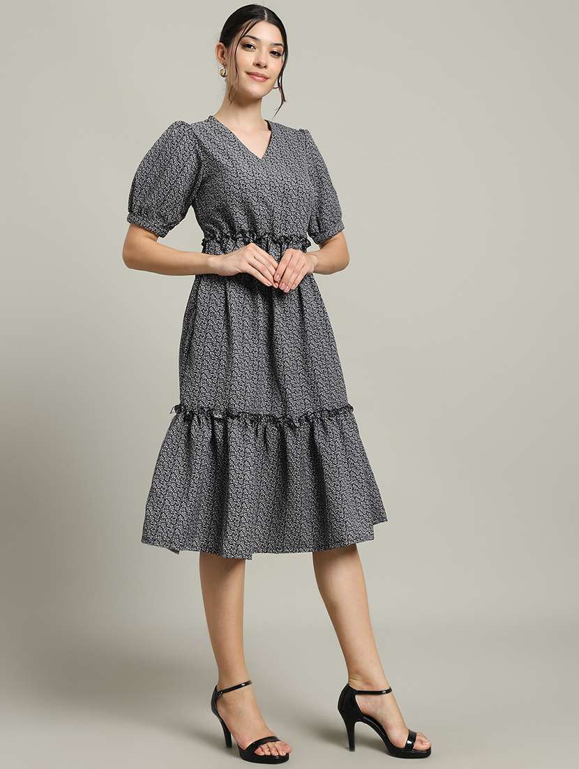 women printed puff sleeve tiered dress - 22227078 -  Standard Image - 2