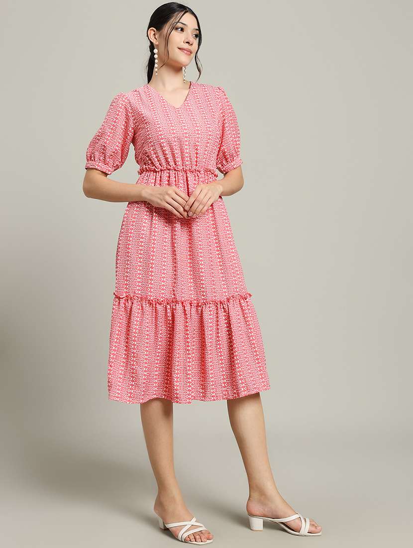 women printed puff sleeve tiered dress - 22227079 -  Standard Image - 2