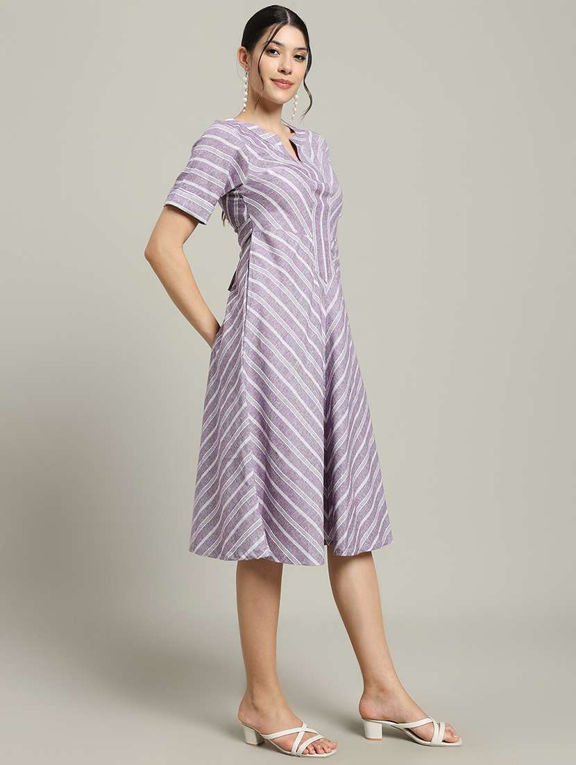 women striped short sleeve a-line dress - 22227082 -  Standard Image - 2