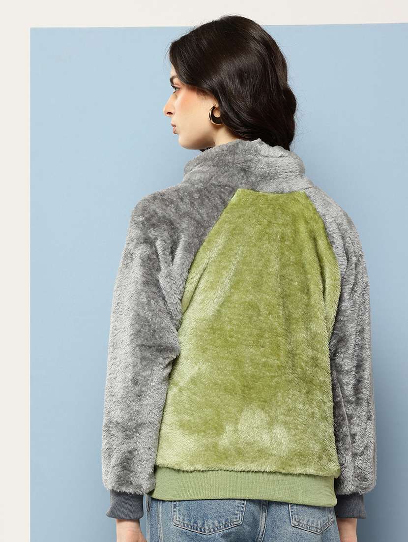 women color blocked long sleeve fur jacket - 22227138 -  Standard Image - 2