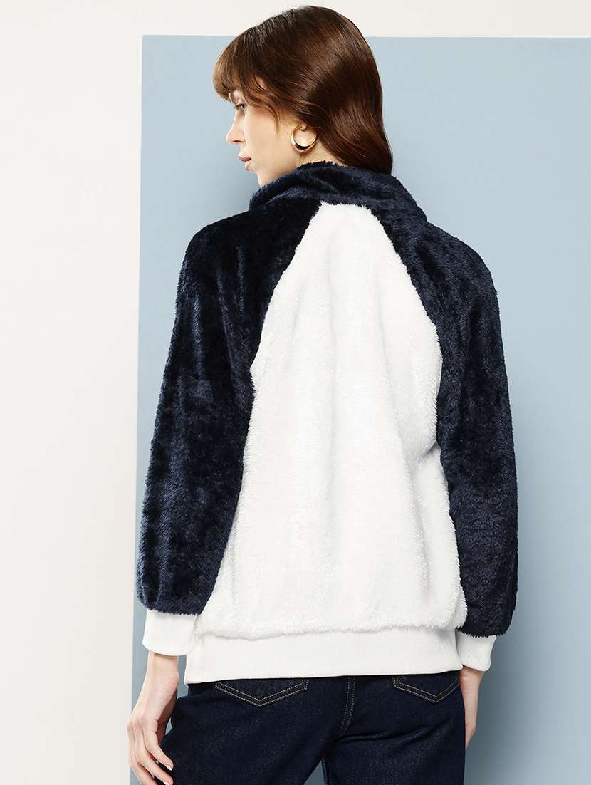 women color blocked long sleeve faux fur jacket - 22227140 -  Standard Image - 2