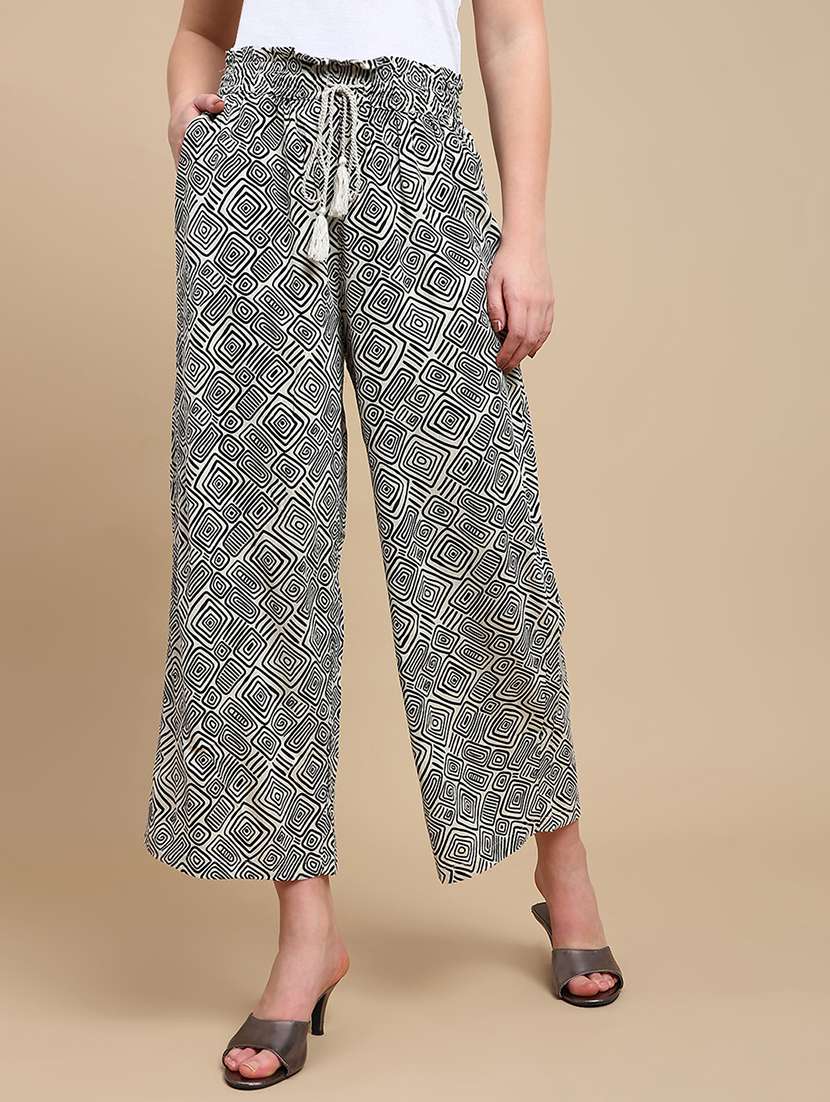 women printed mid rise straight palazzo