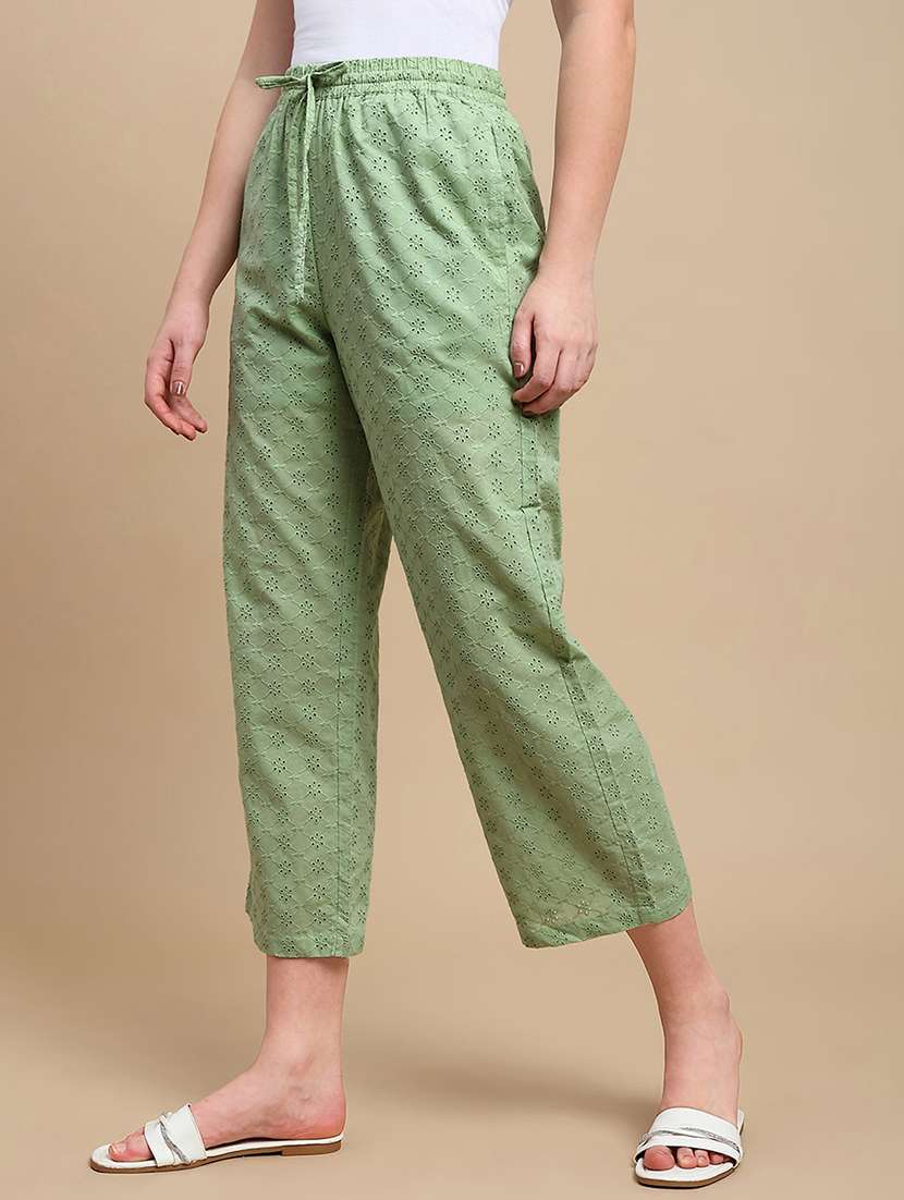 women solid mid rise schiffli straight palazzo - 22227377 -  Standard Image - 2