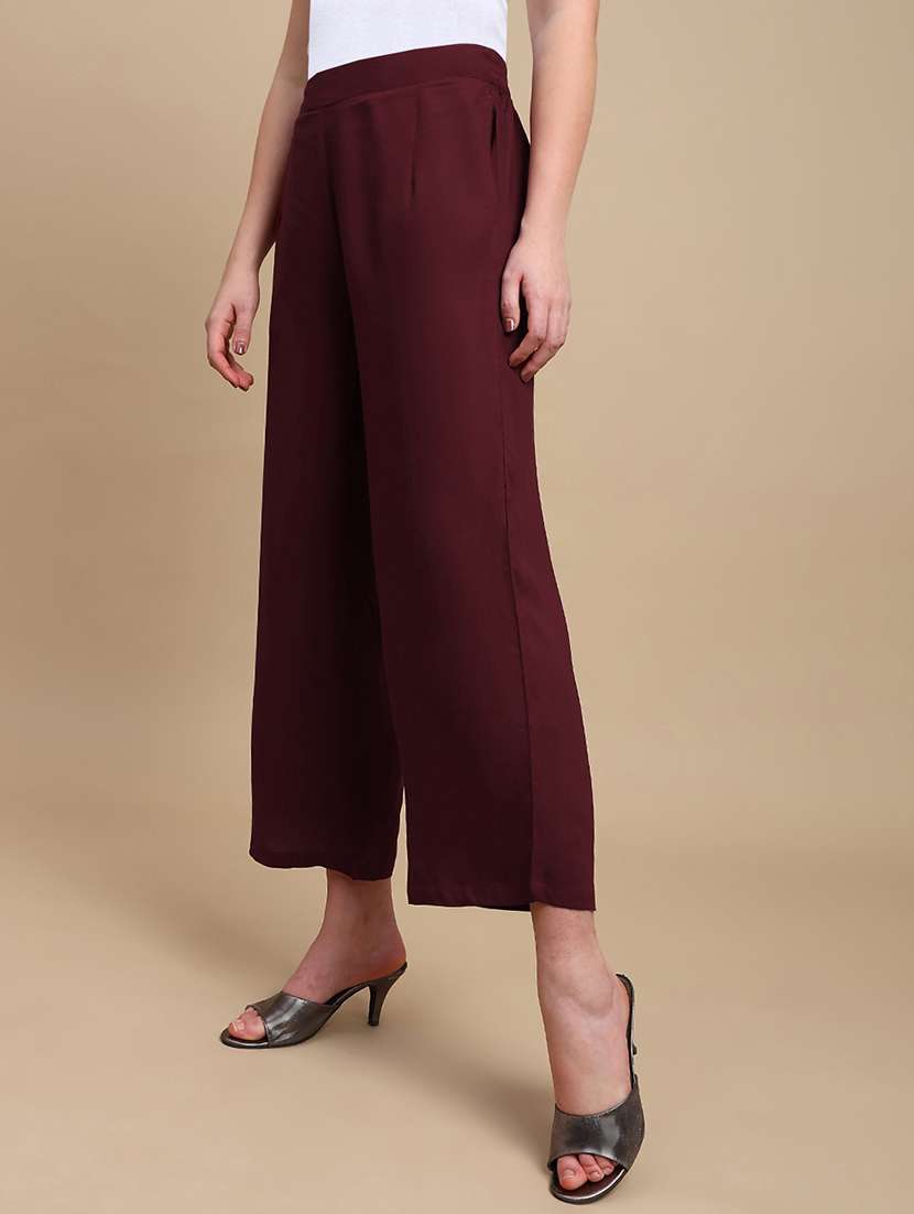 women solid mid rise straight palazzo - 22227378 -  Standard Image - 2