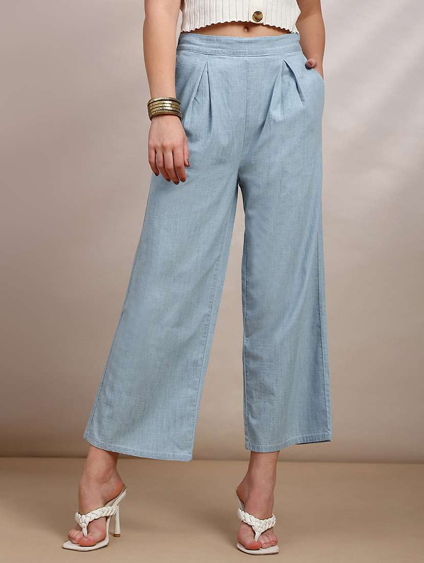 women solid mid rise straight palazzo