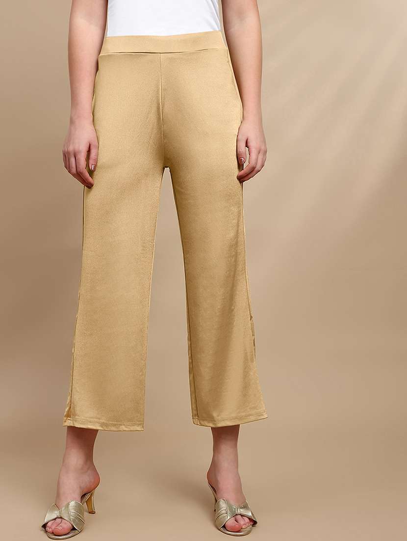 women solid mid rise straight palazzo