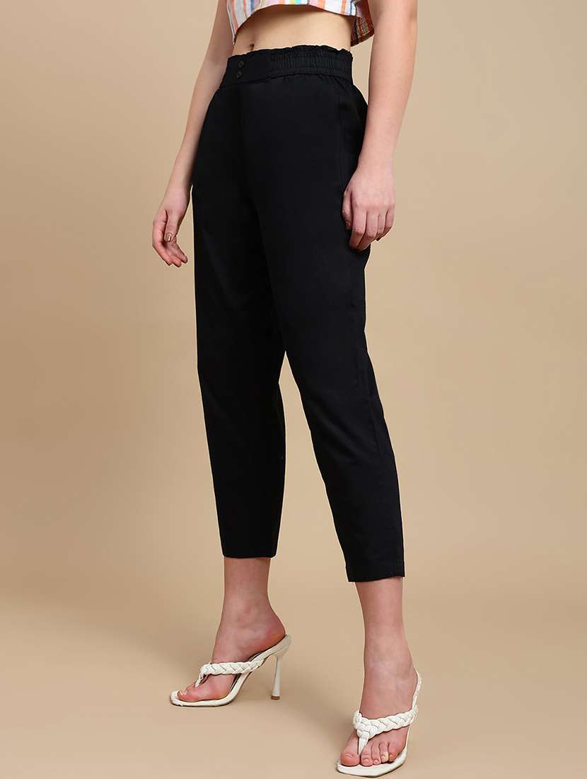 women solid mid rise straight fit trouser - 22227387 -  Standard Image - 2