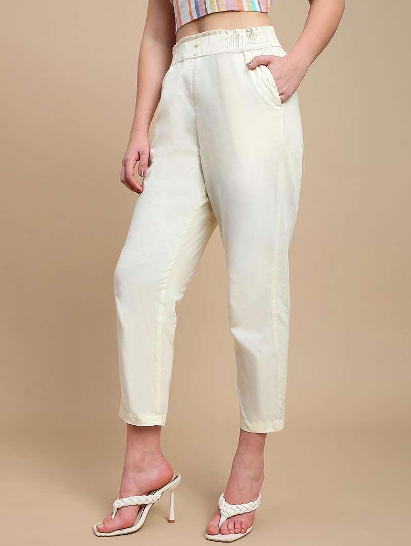 women solid mid rise straight fit trouser - 22227388 -  Standard Image - 2