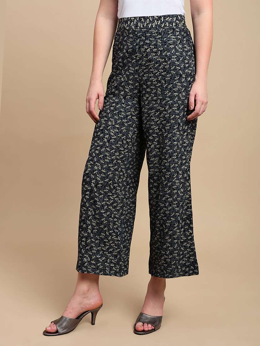 women printed mid rise flared palazzo - 22227390 -  Standard Image - 2