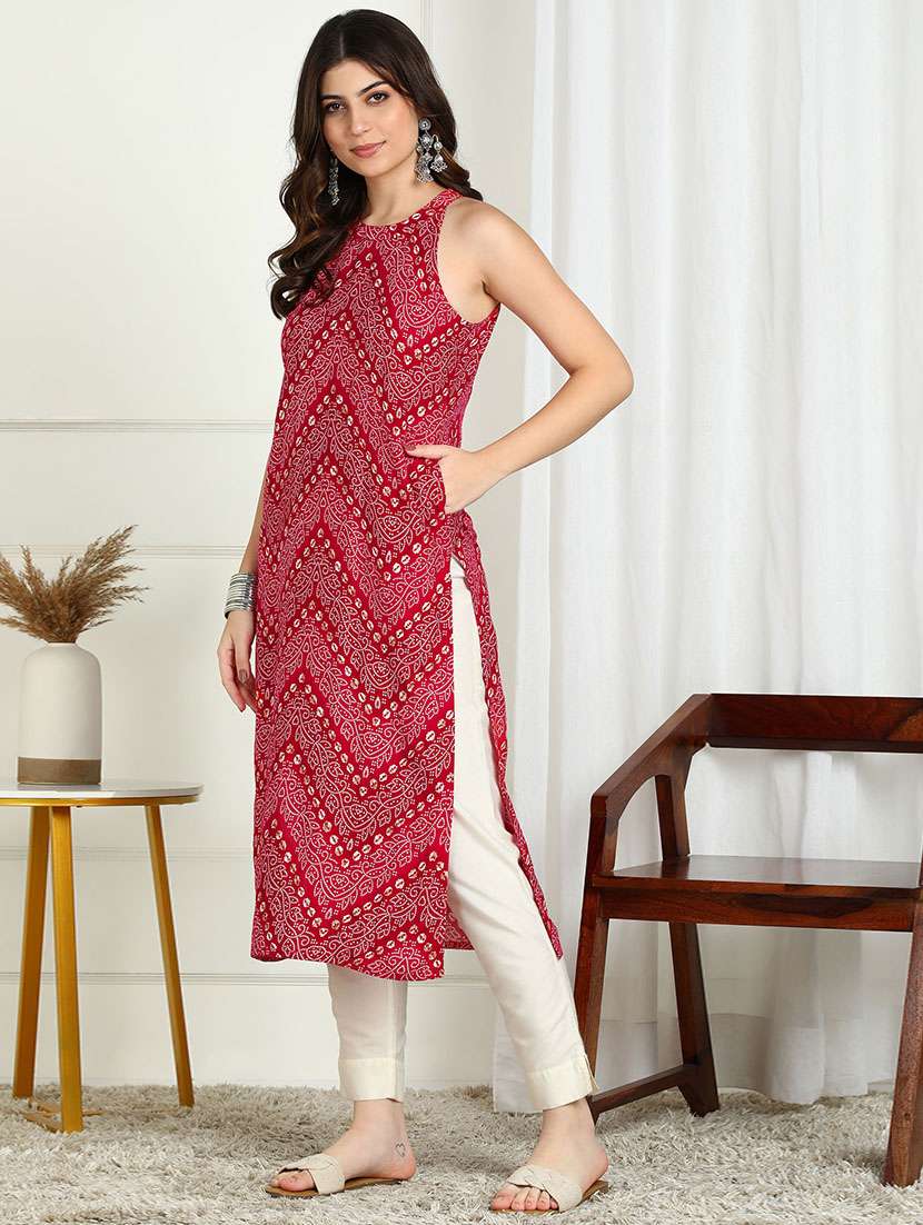 women bandhani printed sleeveless stright kurta - 22227434 -  Standard Image - 2
