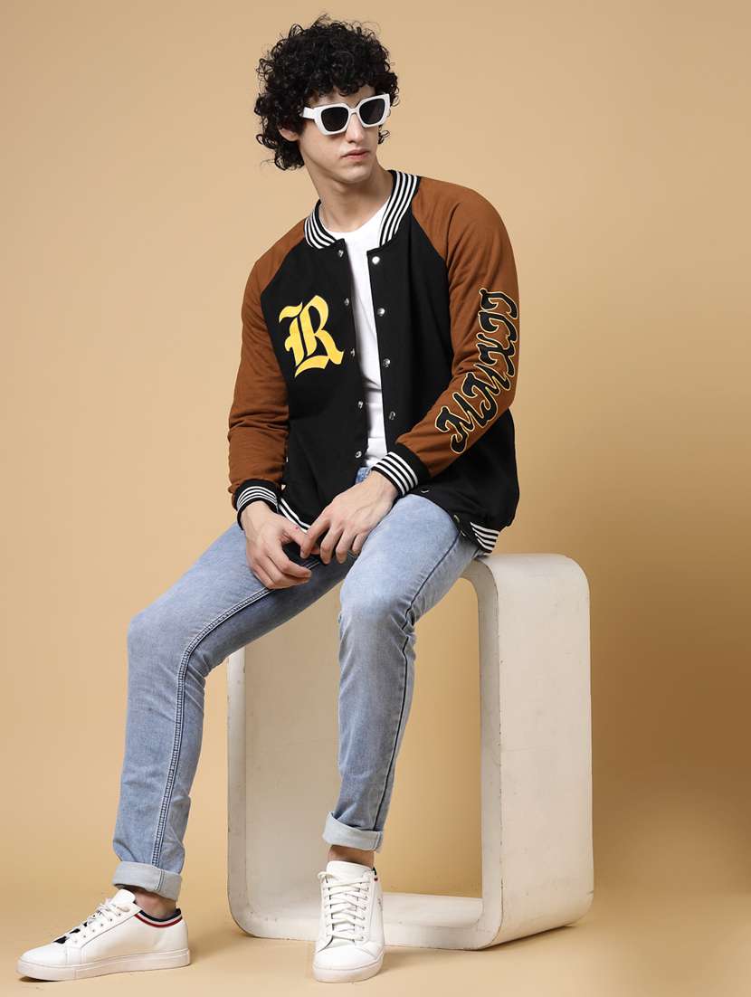 men color block henley neck varsity jacket - 22227444 -  Standard Image - 2