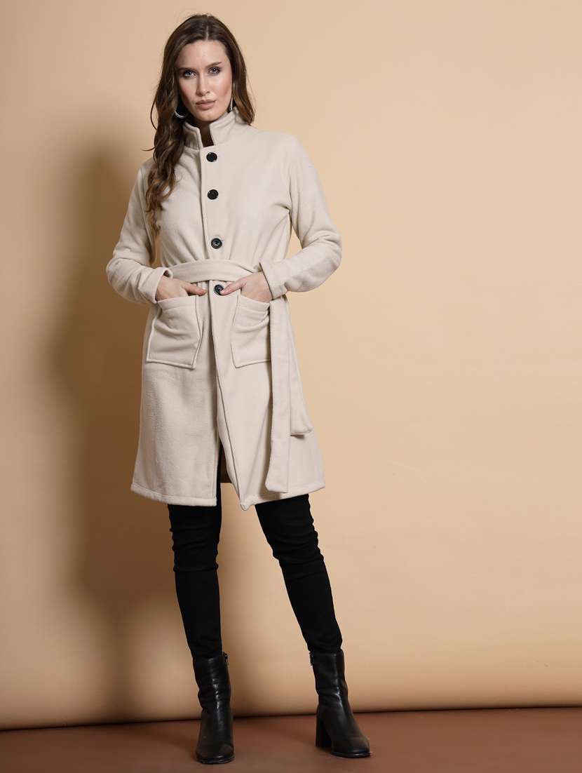 women solid long sleeve trench coat - 22227450 -  Standard Image - 2