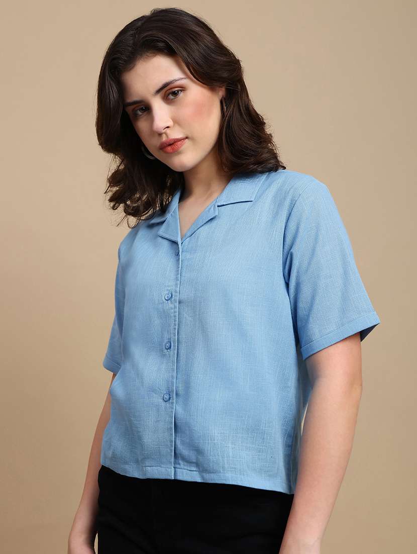 women solid short sleeve shirt top - 22227475 -  Standard Image - 2