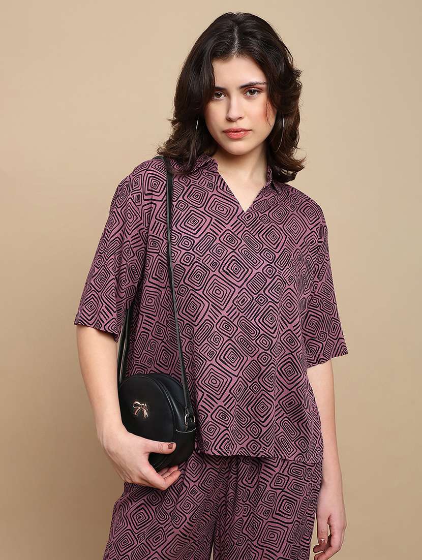 women printed short sleeve relaxed fit top